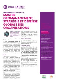 Plaquette Master Géomanagement, Stratégie et Défense Globale des Organisations
