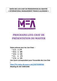 DATES DES LIVE-CHAT DE PRESENTATION DU MASTER « INTERNATIONAL MANAGEMENT FRANCO-ALLEMAND »