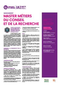 Plaquette du Master Management parcours Métiers du Conseil et de la Recherche