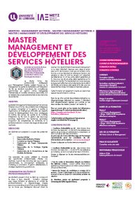 Plaquette Management et Développement des Services Hôteliers