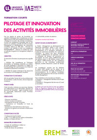 Plaquette de la Formation courte Pilotage et innovation des activités immobilières